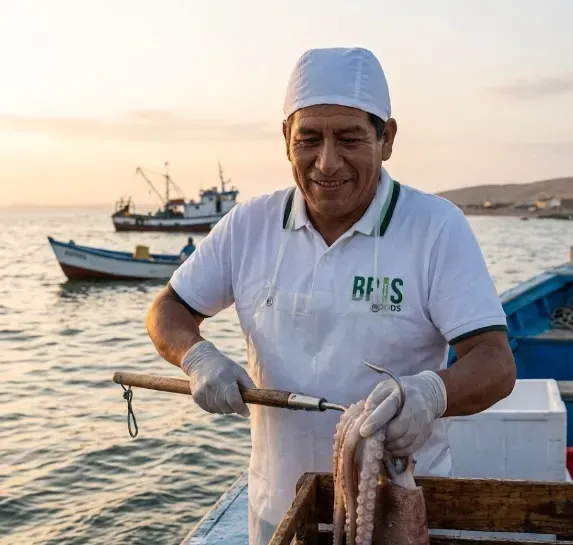 Trabajador de BrisFoods en el muelle